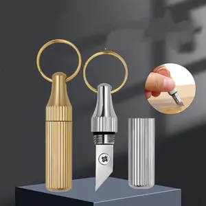 Mini Brass Capsule Knife Sharp Keychain Pendant, Portable Pocket Knife, Small Keyring Hanging Accessory, Multitool Keychain Opener, Ideal for Unboxing Packages, Keychain Attachment