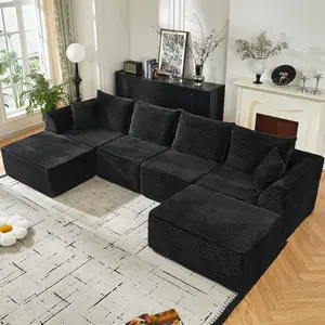 Modular Sectional Sofa U-Shaped 130-Inch Deep Memory Foam Boneless Upholstered Couch No Assembly Required Black Gray