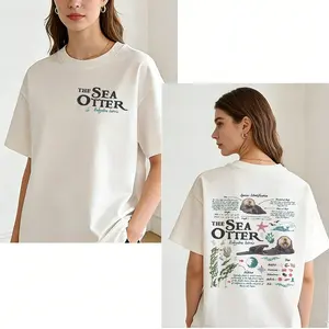 Women'S Casual Short Sleeve White T-Shirt - Sea Otter Graphic Print With Educational Facts, Soft Breathable Fabric, Relaxed Fit Round Neck, Machine Washable All-Season Comfort Top, Playful Casualwear, Vibrant Graphic Tee, women summer top