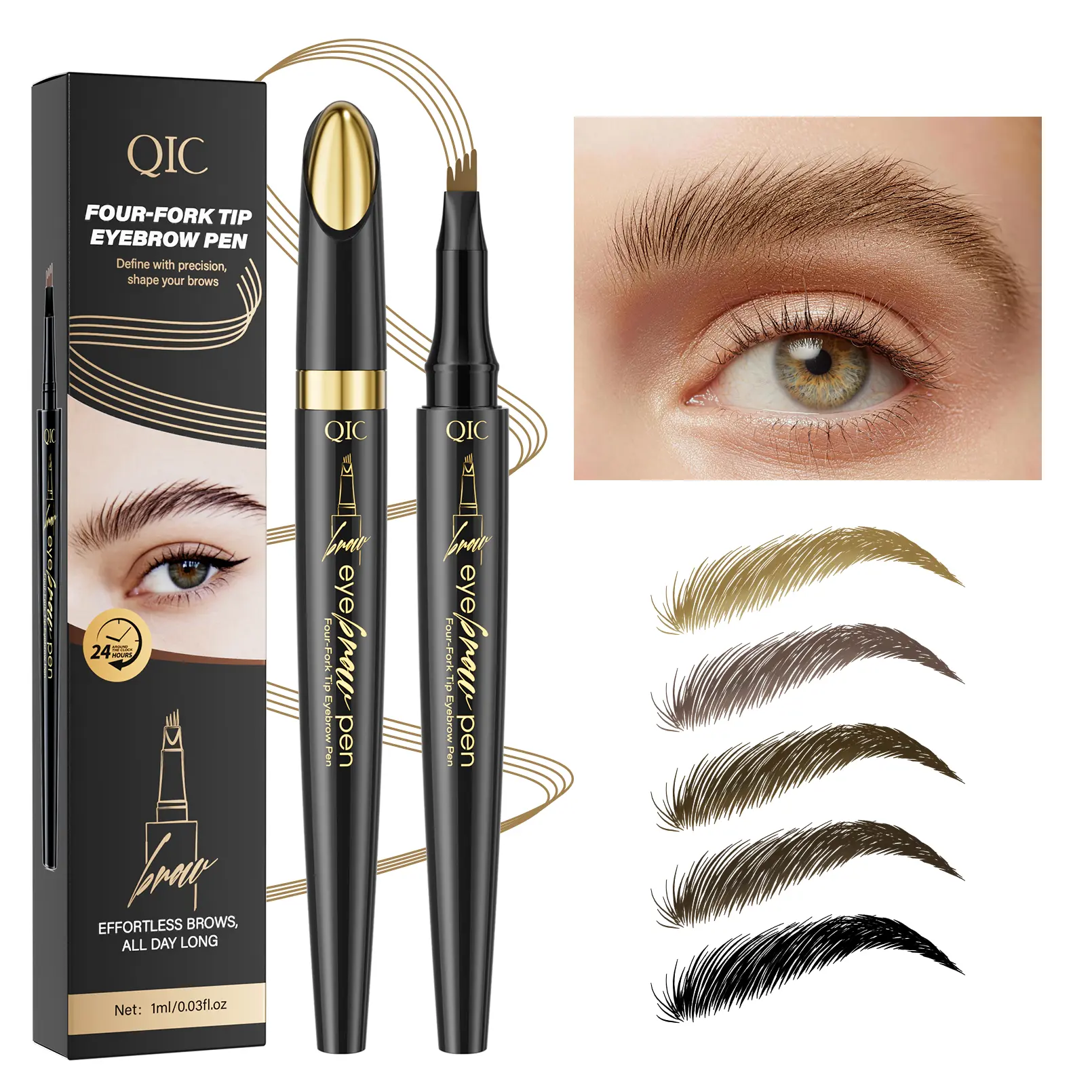 4-Tip Microblading Eyebrow Pen for Women, Waterproof Eye Brown Pen with a Micro-Fork Tip to Effortlessly Create Hair Like Natural Brows Brown,Easy to Use Microblade Eyebrow Pencil Brush outdoorfun Summervibes eyeliner