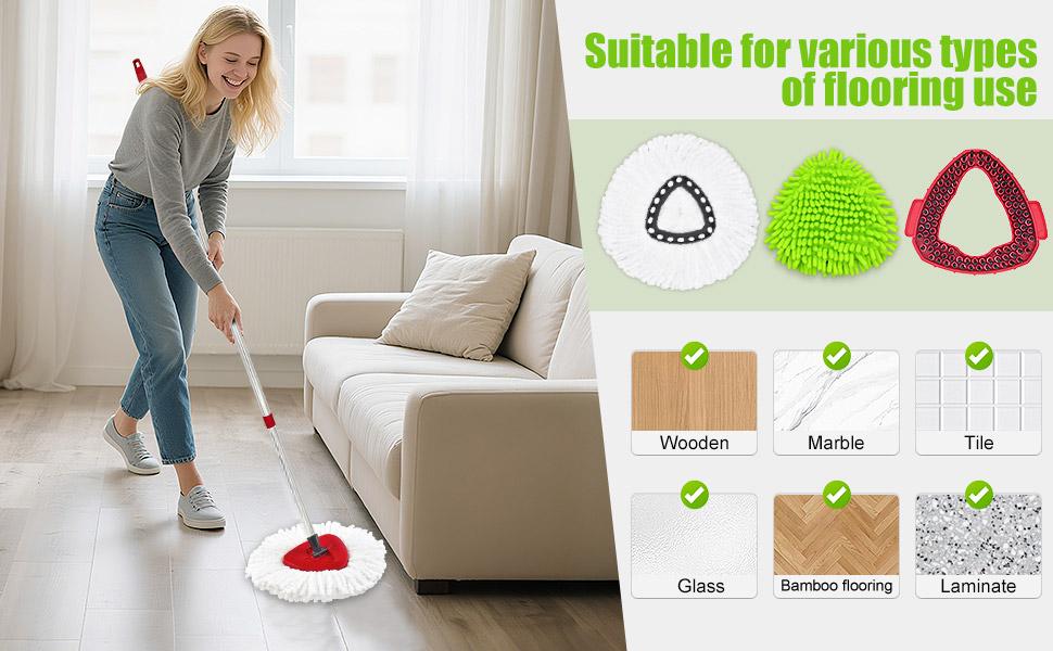 Spin Mop Replacement Head Base Scrub Brush Handle, 4-Section 30-to-58 inch Mop Replacement Stick Compatible with Ocedar Handle for Easy Wring Mops Refills 7 Pack