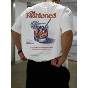 Vintage Old Fashioned Cocktail Men's T-Shirt 180g Pure Cotton Casual Classic Whiskey Recipe Graphic Tee Elegant Retro Bar Style Top S-5XL
