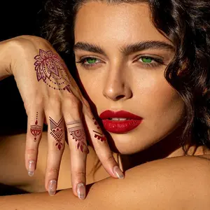 White and brown two-color henna tattoo stickers, flower pattern hand decoration stickers, ethnic style temporary tattoo stickers