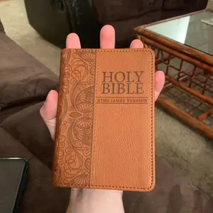 King James Version Holy Bible - Mini Pocket Bible, Toffee Brown Faux Leather Flexcover, Red Ink Text, Ribbon Marker
