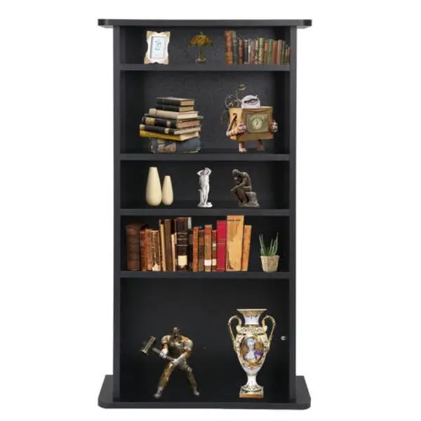 JupiterForce 36" H Particle Board Multimedia Storage Cabinet - Aesthetic 5-Layer Adjustable Shelf, Dark Finish, Wider Base, DVD Rack, Audio Tower Organizer Stand with Easy Moving, 5-Layer Shelf