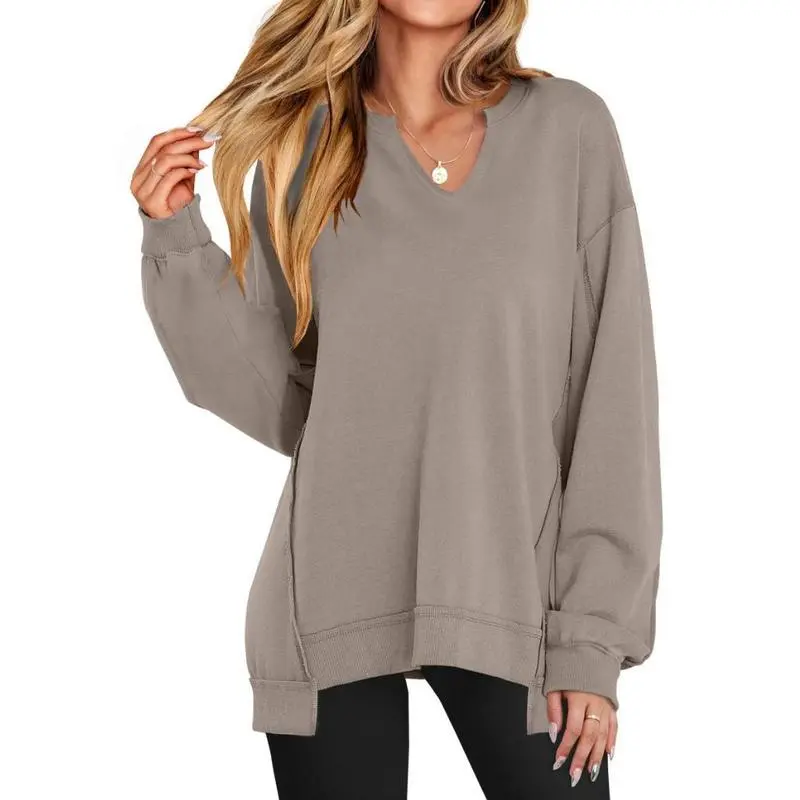 Women's Sweatshirts Long Sleeve Tunic Shirts V Neck Loose Pullover Tops Trendy Fall Teen Girls Outfit