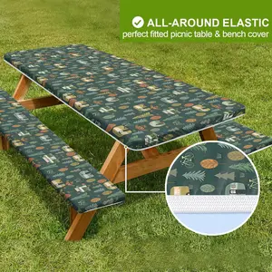 3pcs Camping Tablecloth and Chair Covers, Outdoor Picnic Table Set for 4ft 6ft 8ft Tables, Rectangular Tablecloth Only, No Furniture Included