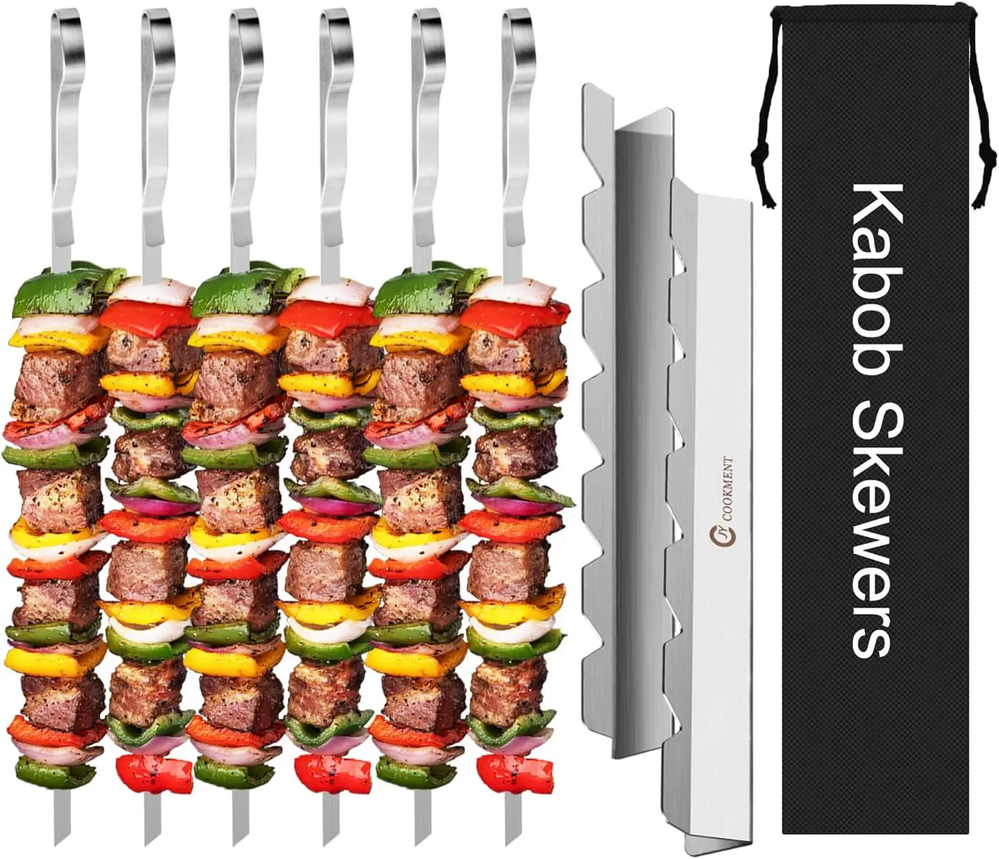 Kabob Skewers Stainless Steel Long BBQ Barbecue Skewers, Flat Metal Kebob Sticks Wide Reusable Grilling Skewers for Meat Chicken,Set of 9 Including 2...