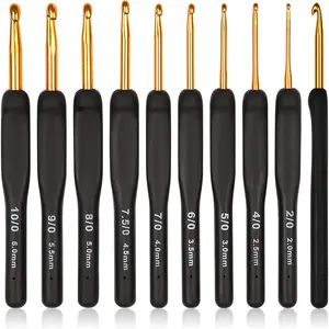 Black  Crochet Hooks  for  Hands, 2.0-6.0mm Crochet Hook Set  Soft Grips Knitting Hook for Crochet Yarn Craft, Aluminum Knitting Crochet Supplies Kit for Knitter