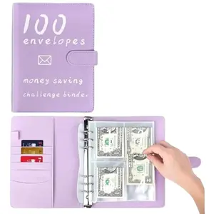 100 Envelopes Money Saving Challenge Binder Kit, Fun Budget Binder Book Organizer with Cash Envelopes for 100 Day Cash Stuffing, Budgeting, Money Saving Box Replacement