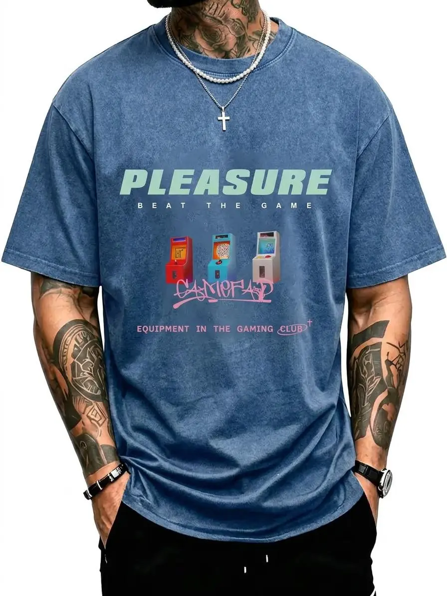 Retro Arcade Game Shirt Vintage Acid Wash Mineral Wash Cotton Tee Shirt Favorite Shirt Tee Y2K Casual Streetwear Gamer Aesthetic Pixel Graphic Oversized Crewneck Top