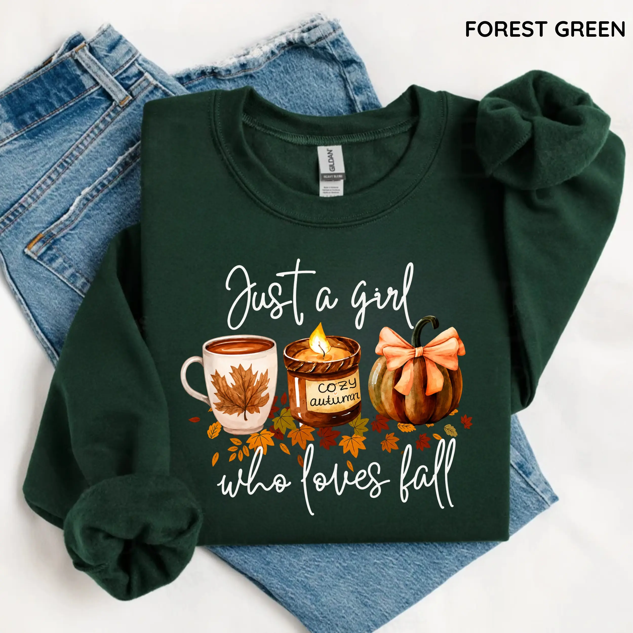 Gildan Just A Girl Who Loves Fall Sweatshirt, Pumpkin And Coffee Sweatshirt, Fall Vibes Sweatshirt, Cute Gift For Fall Lover