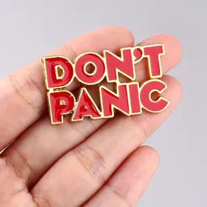 2pcs DON'T PANIC" Vintage-Inspired Enamel Lapel Pin - Alloy Brooch for Backpacks, Briefcases & Clothing Accessories - Fashionable Gift Idea
