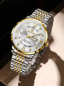 BINBOND B868 Fashion Business Watch Calendar Waterproof Diamond Roman Scale Dial Quartz Watches for Men, Trendy Exquisite Watch, Fashion Watch for Party, Fashionable Party Watch, Daily Clothing Decor, Watch for Birthday Gift, with Box, Diamond Wrist Watch