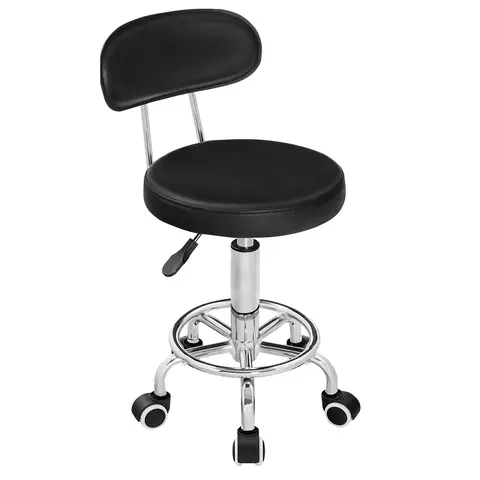 HOOBRO PU Leather Adjustable Height Rolling Stool with Backrest - 360° Swivel Adults' Ergonomic Backrest Chairs & Stools, Adjustable Counter Chairs for Small Spaces, Office/Barber Shop Use, Assembly Required, Black