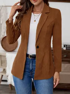 A women's brown collar long sleeve double-breasted fitted casual jacket for autumn and winter, a fashionable Chic new design, Womenswear