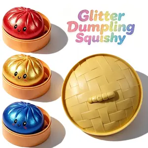 Glitter Dumpling Squishy with Steamer Box - Soft Sensory Fidget Toy, Decompression Squeeze, Stress & Anxiety Relief, Cute Office Desk Decor, Relaxing Accessory