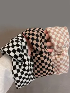 Women's Chessboard Pattern Hairbands Set, Fleece Lined Autumn Winter Headbands, Multi-Color Daily Use Accessories