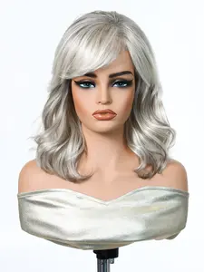 Women Synthetic Hair Wig, Silver Color Curly Short Style, Fluffy Cute Design, Bangs Trim, Daily Wear Party Halloween Costume