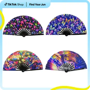 UV Glow Rave Fan Bamboo Folding Clack Hand Fan for Men Women Decor Gift Party Disco Dance Pride Festivals Accessory fans for line dancers Cozyvibes