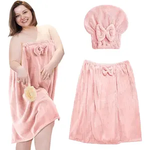 110-220 Lbs, 1 Sets Plus Size Towel Wrap for Women with Hair Towel Bath Shower Wrap Dress Spa Extra Large Bathrobe Set, New Year Gift for Mom Girfriend Women, Birthday Christmas Gift