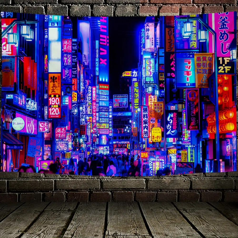 UV Reactive Bright Watercolour Animal-Patterned Tokyo City Polyester Tapestry, 60x40in Durable Wall Hanging with Rolled Edge, Easy-Install Wall Decor & Decor Inspo Home Decoration, Free Packaging Birthday Gift for Living Room