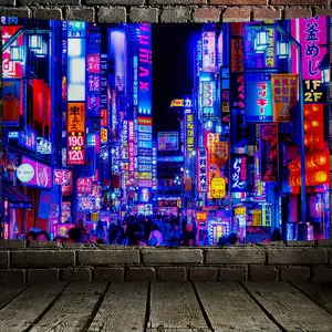 City Of TOKYO Fluorescent Tapestry, Japan Night View City Polyster UV BlackLight Tapestry, Wall Hanging For Living Room Bedroom Office Home Decor/Room Decor/Party Deco, With Free Installation Package 60X40