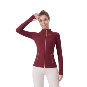 ROROLEMON Women's Slim Fit Sports Jacket, Long Fitness Yoga Top with Gold Zipper and Pockets Highly elastic and body-hugging, fits closely with no extra loose space.