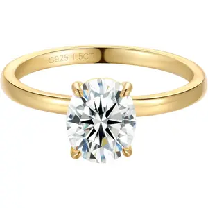 1pc S925 Silver 3ct Oval GRA Moissanite D-VVS 18K Gold Plated Solitaire Engagement Promise Ring Her, Engagement Ring summervibes