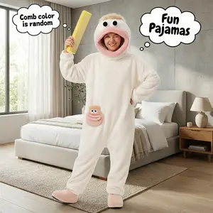 Cute Onesie Set, Soft Comfortable Flannel Pajamas with Hat, Indoor Home Wear Party - 3 Piece Set Includes Robe + Comb