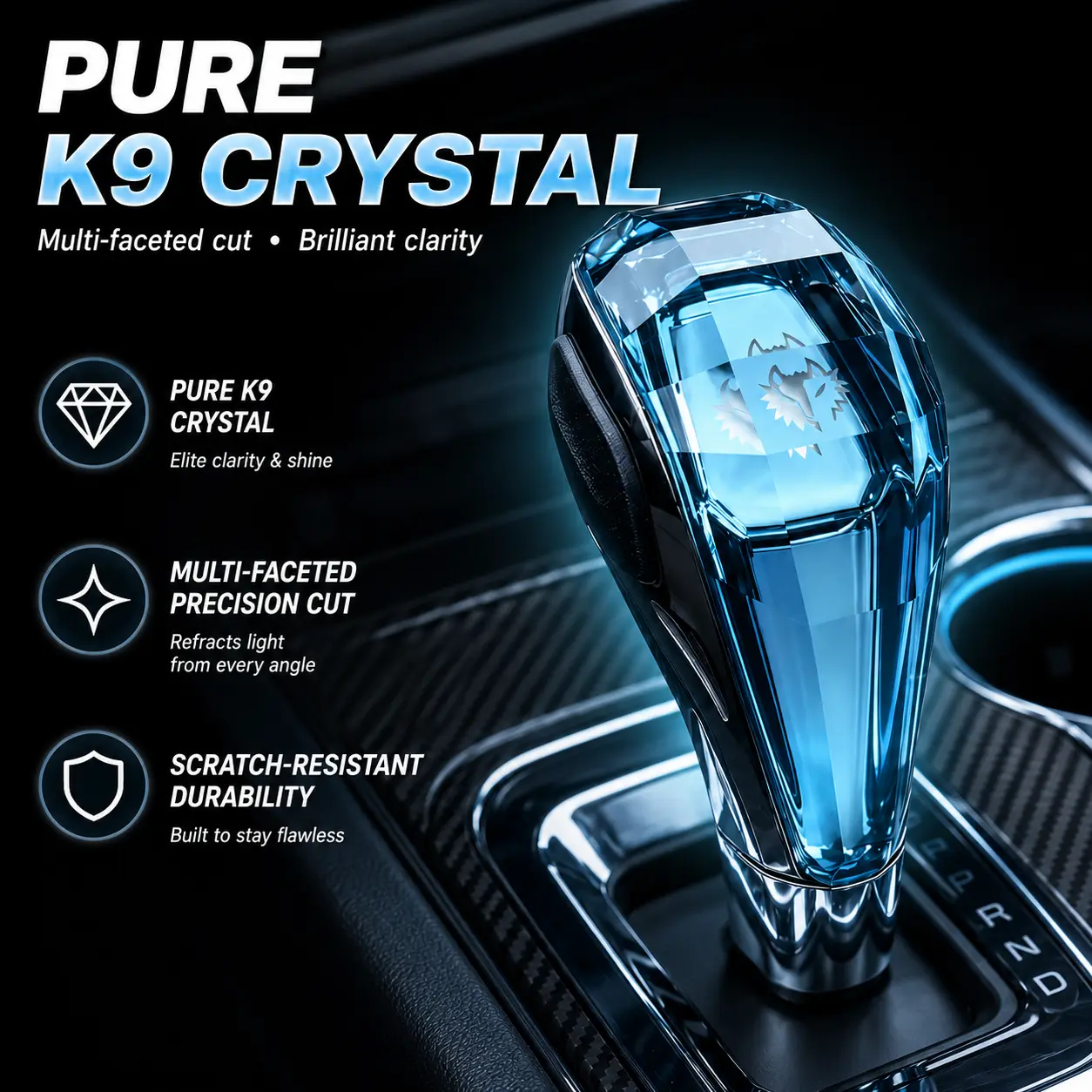Crystal Bling LED Gear Shift Knob Cover | Touch-Activated RGB Multicolor Diamond-Cut Glow | Automatic Transmission Interior Upgrade | Luxury Car Accessories for Women Aesthetic Decor dark feminine car accessories