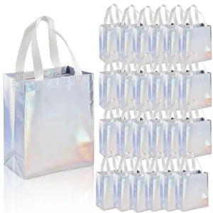 Glitter Non-woven Fabric Gift Bag, 40pcs/set Reusable Gift Bag with Handle, Fashionable Gift Wrapping Bag for Wedding, Birthday, Gift, Small Business, Snack Bag, Wedding Party Packaging