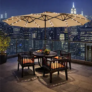 Yaheetech 2026 Upgrade Large Double-Sided Rectangle Patio Umbrella (15/13/9ft) with 36 Solar LED Lights & Crank, Umbrellas for Patio for Garden Pool Backyard