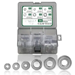 Ball Bearings Kit, 698ZZ 608ZZ 628ZZ 6903ZZ 6003ZZ 6203ZZ 36 PCS Double Metal Shielded Deep Groove Bearings Kit for Wheel Skateboards Motor 3D Printing, High Carbon Steel Bearings