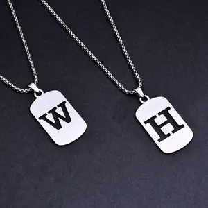 Silver square brand hollow 26 English letters necklace unisex couple alloy jewelry