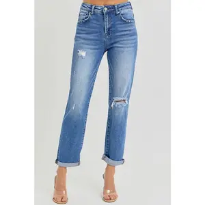 Kyra Dark Denim High Rise Roll Up Jeans