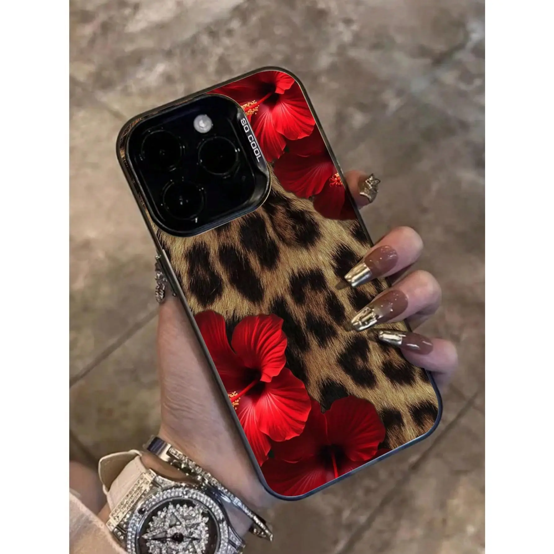 High-End Red Flower Leopard Print TPU Cellphone Casing - Waterproof, Shockproof, Scratch-Resistant Protective Handheld Devices Accessory for iPhone 17,16,16e,15,14,13,12,11,X,XR,XS MAX,7p,8p - Tech Gift for Friends