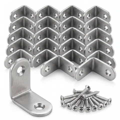 40pc Stainless Steel L-Brackets - Small 0.79" Sturdy Corner Mounting Brackets with 80 Screws for Shelves, Furniture, Sturdy Bracket