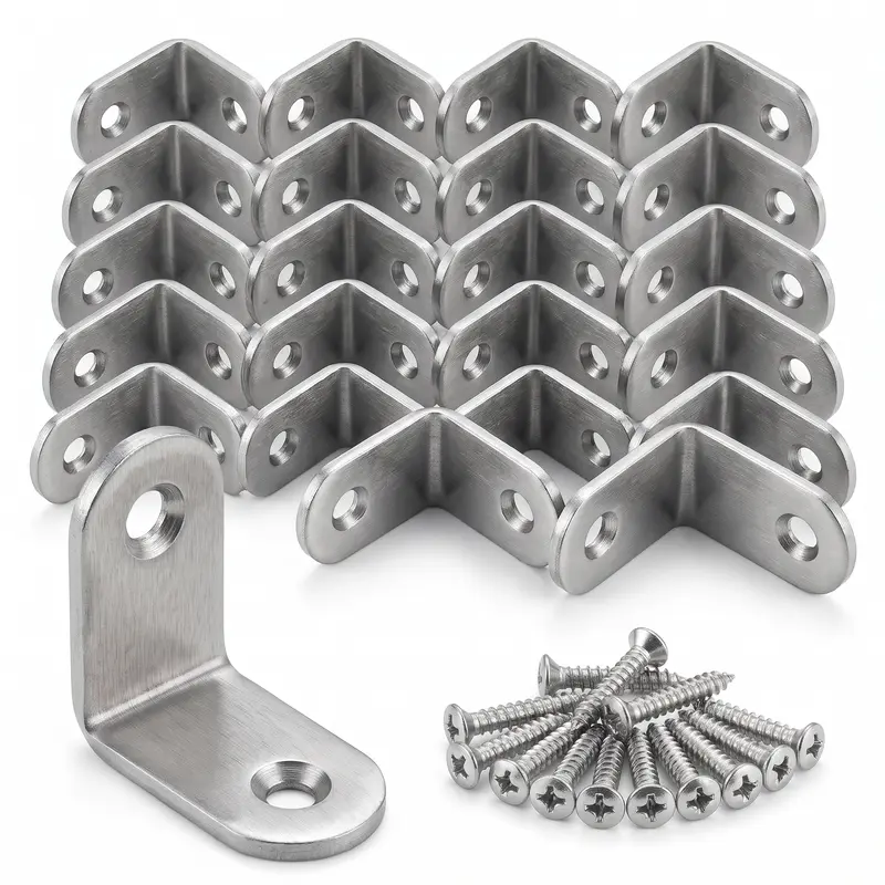 40pc Stainless Steel L-Brackets - Small 0.79" Sturdy Corner Mounting Brackets with 80 Screws for Shelves, Furniture, Sturdy Bracket