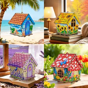 Shiny Wooden Diamond Art House Kit - DIY Diamond Painting miniature Cottage Ornament, Handmade Home Decoration, Ideal Holiday Craft Gift for Adults & Craft Lovers