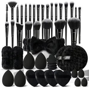 25+21 Pcs Makeup Brush Kit, Professional Makeup Brushes Set includes Premium Synthetic Brushes for Foundation, Concealer, Eyeshadow & Blush, Plus Sponges, Makeup Puffs,  Headband, Wristbands & Cleaning Sponge to Master a Full Face Makeup