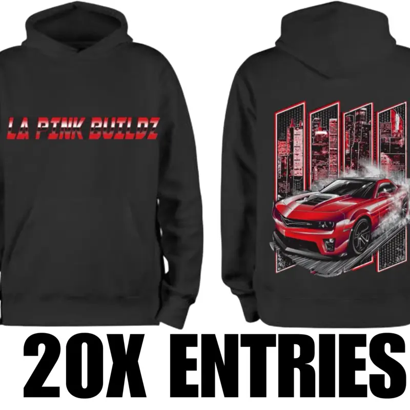 ZL1 Camaro Hoodie - Black with Red Car Graphic and LA Pink Buildz Text