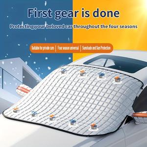 Magnetic front windshield sunshade for cars, protects the interior from aging, provides shade, prevents fallen leaves, bird droppings, and dust, offering better protection for vehicles outdoors. Suitable for compact and mid-size cars, as well as SUVs. out