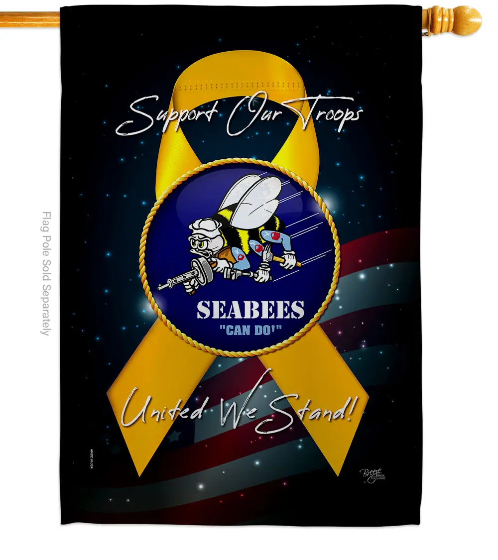 Breeze Decor H108652-BO 28 x 40 in. Support Seabees House Flag with Armed Forces Navy Double-Sided Decorative Vertical Flags Decoration Banner Garden Yard Gift