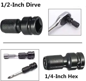 1Pc 1/2" Square Drive to 1/4" Hex Female Socket Adapter with O-ring, Cr-Mo Steel Impact Wrench Adapter , Impact Drill Adapter for Impact Wrench Ratchet, Quick Release
