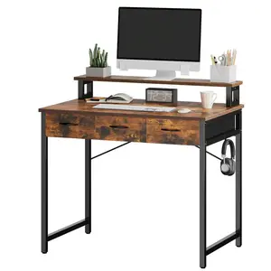 32 Inch Compact Computer Desk With 3Drawers & Monitor Stand Home Office Desk Writing Desk With Adjustable Feet For Study Room