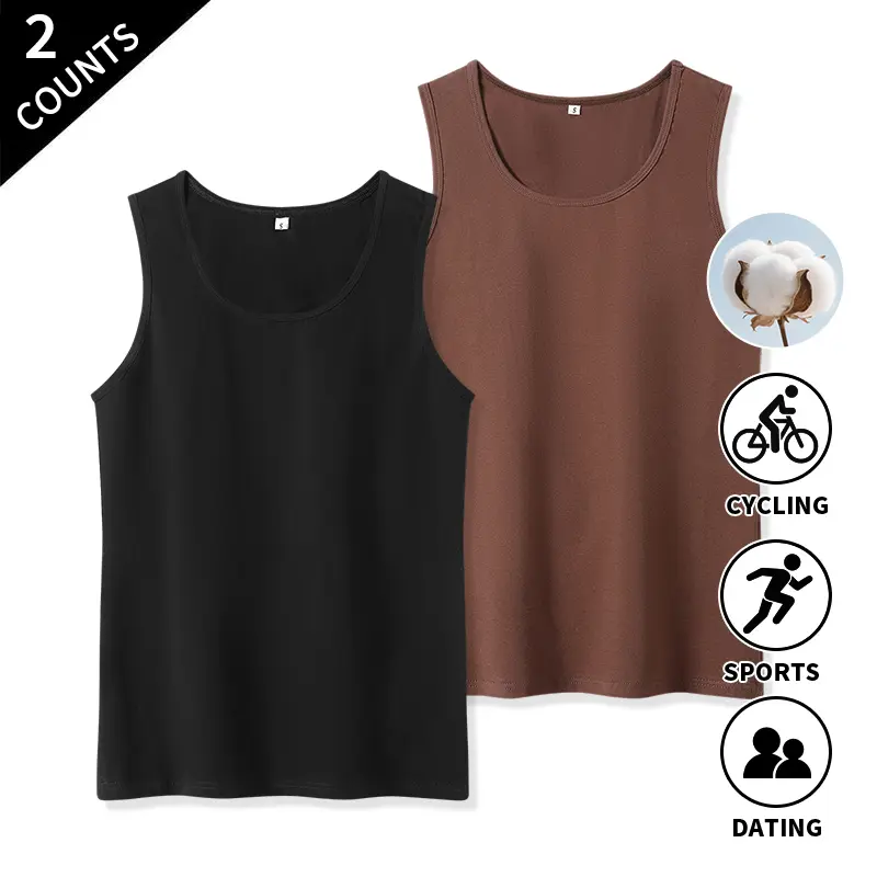 Summer Vibes 2-Pack Men’s Multipack U-Neck Cotton Sleeveless Tank Tops, Loose Fit, Soft Basic Undershirts for Cycling, Gym Workouts, Casual Loungewear, Summer Daily Outfits