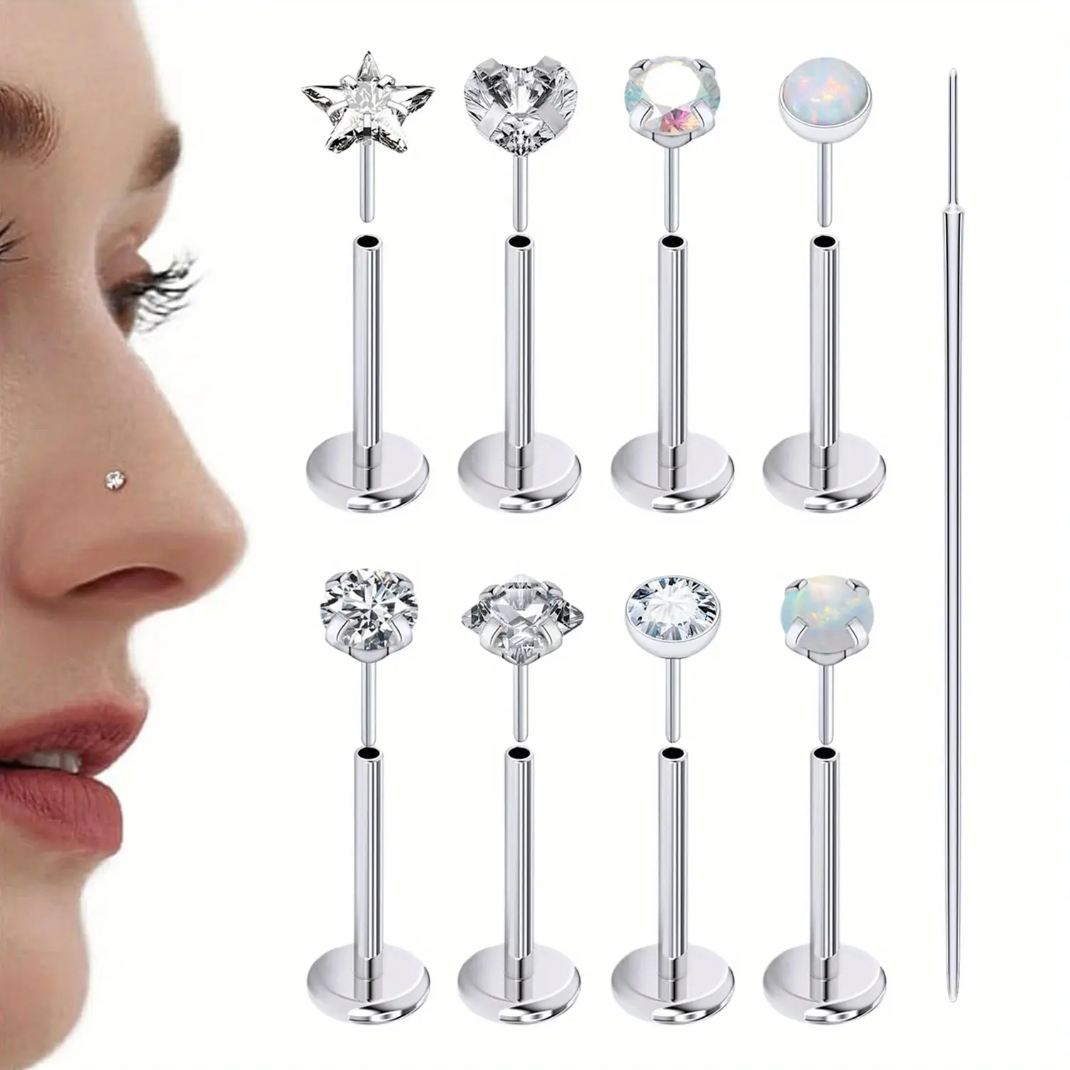 16G Nose Rings Studs Surgical Steel Flat Back Threadless Push in Nose Studs Screw L-Shaped Nose Rings Tragus Cartilage Helix Earrings Piercing Jewelry for Women Men