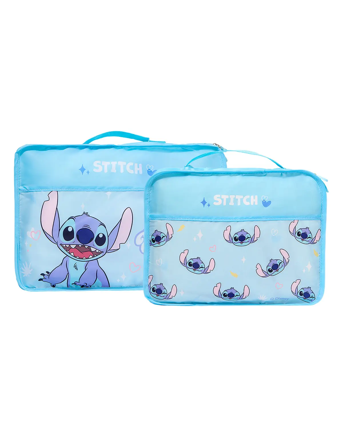 MINISO Disney Lilo & Stitch 2‑Pack Travel Storage Bags, Portable Clothing Organizer Luggage Packing Cubes with Handle, Cute Stitch Travel Accessories for Suitcase