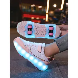 Teenagers Roller Skate Shoes, Wheeled Shoes, 4-Wheel Roller Shoes, Small 4-Wheel, Shoes, LED Rechargeable Luminous Shoes